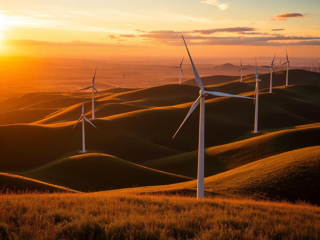 Wind turbines at sunset